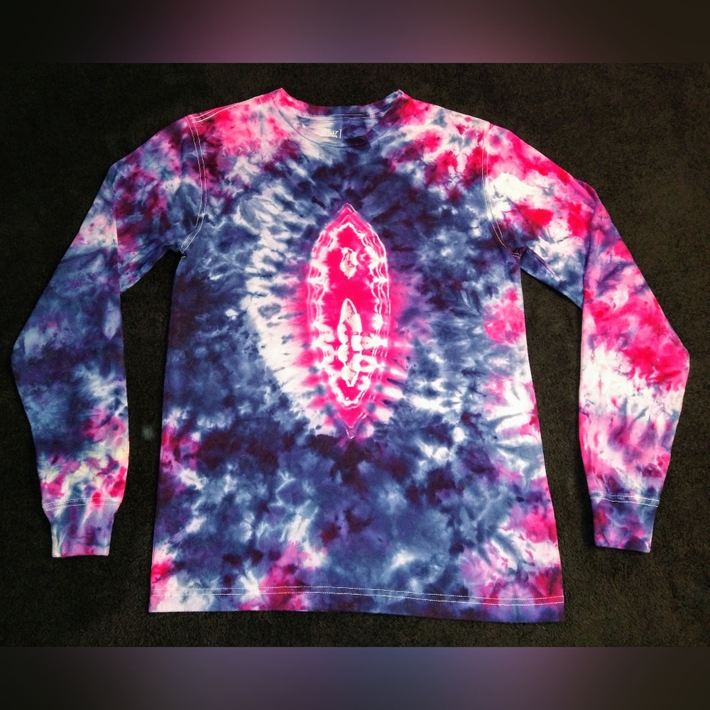 Hot Pink And Navy Blue Liquid Tie Dye Thick Soft Long Sleeve Shirt ~ Sz S